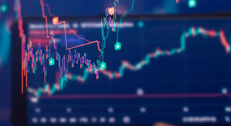 Business statistics and Analytics value . Abstract glowing forex chart interface background. Investment, trade, stock, finance and analysis concept